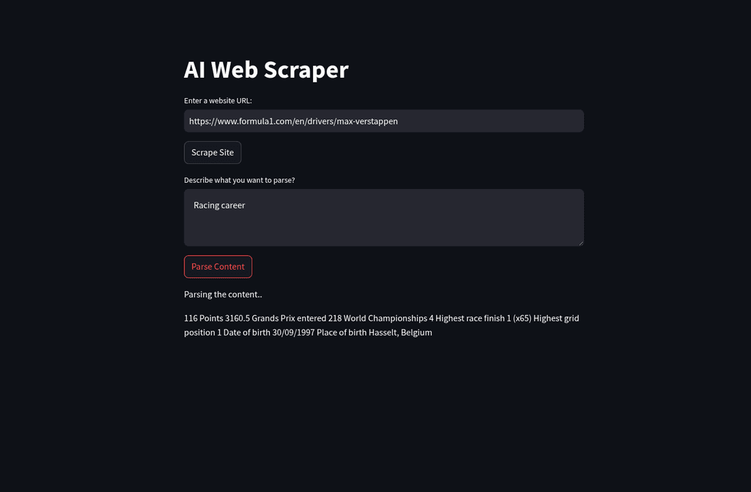 AI web scraper web page screenshot