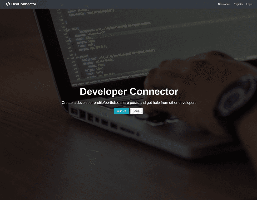 DevConnector home page screenshot